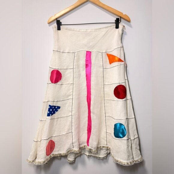 Isabel Monter Patchwork Linen Skirt Creamy/White size M approx - Picture 1 of 6